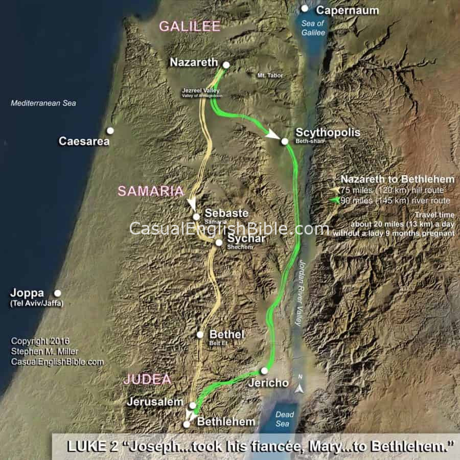 Luke 2 Map Of Trip Nazareth To Bethlehem Copyright Stephen M Miller 900x900 