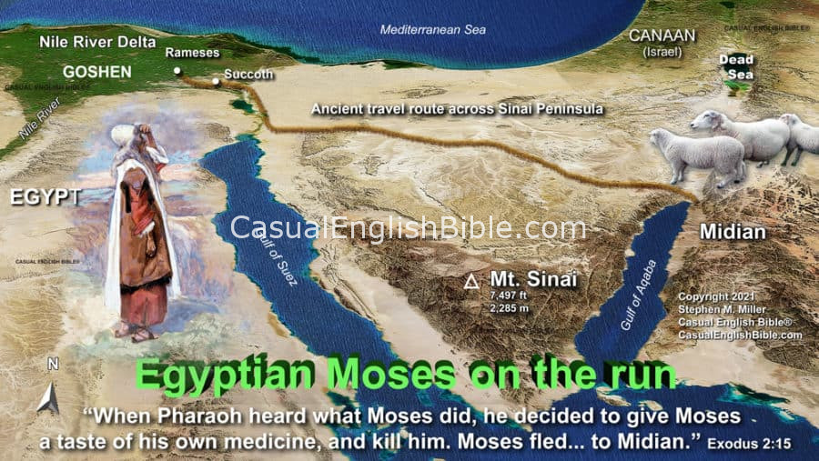 Midian Bible Map   Exodus 2 Map Midian Egypt Sinai Copyright Stephen M Miller 1000px V2 900x507 