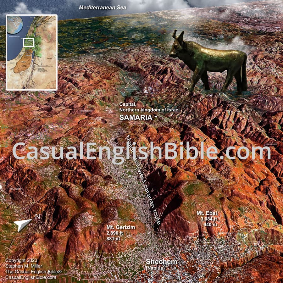 Bible map of Samaria, Mt. Ebal, Mt Gerizim for Casual English Bible